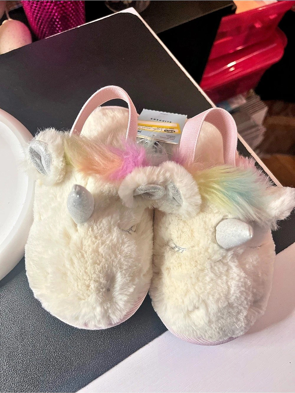 Cat & Jack Toddler Unicorn Scuff Slippers White & Pink